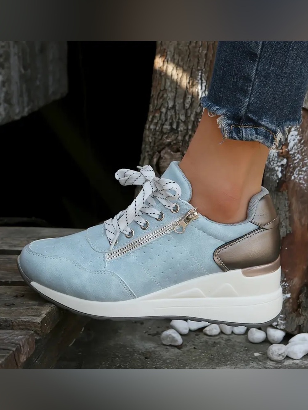 Мераоцо Wedge Sneakers Heel Platform Lace Zip Style Women's Sz 37 Light Blue NWT
